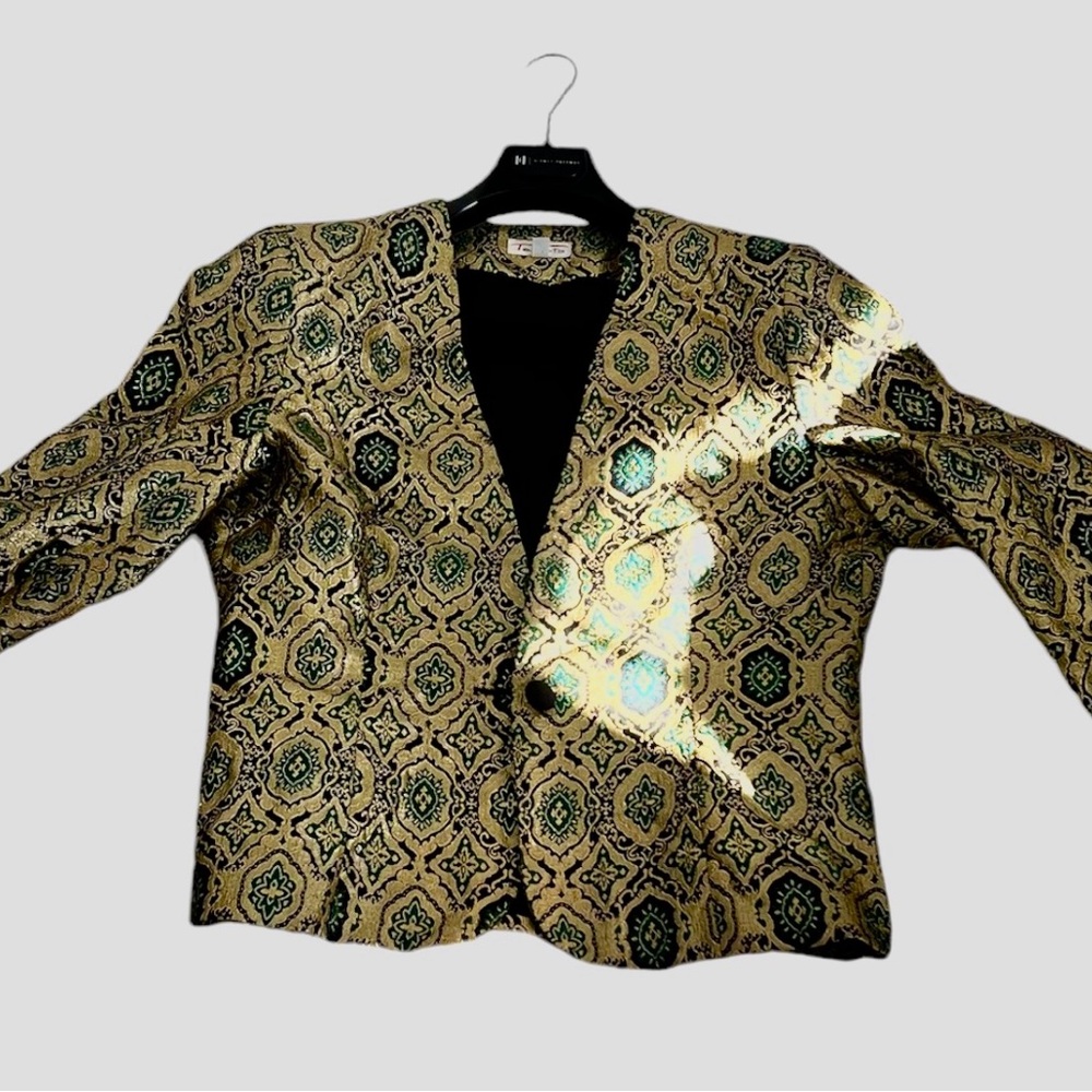 Talbots women’s damask patterned gold lace paisley size 12 lined jacket/blazer